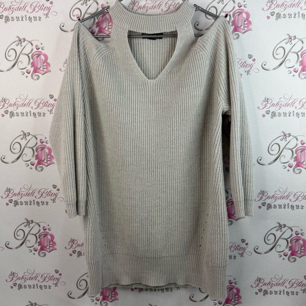 Urban Heritage sweater cold shoulder cut outs Light Gray Cowl Neck Sweater